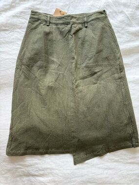 Pastel Juniors Olive Green Faille Asymmetrical Midi Skirt